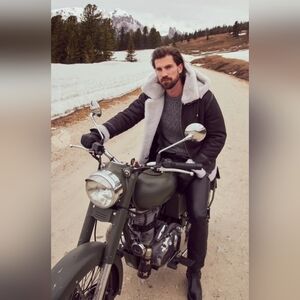 Men's Black Bomber Jacket with Gray Hood